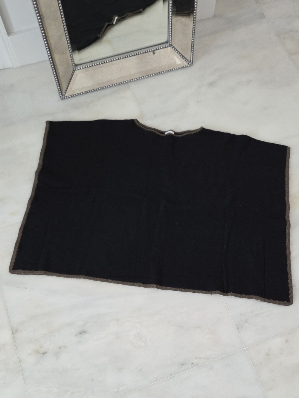 Black Knit Poncho with Contrast Trim EXCELLENT CONDITION!